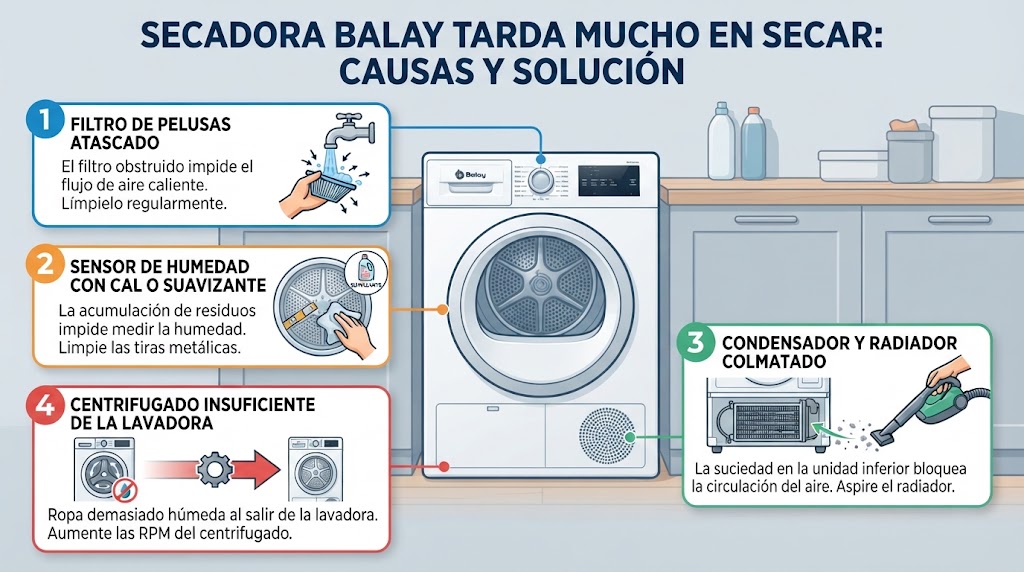 Secadora Balay tarda mucho en secar: causas y solución