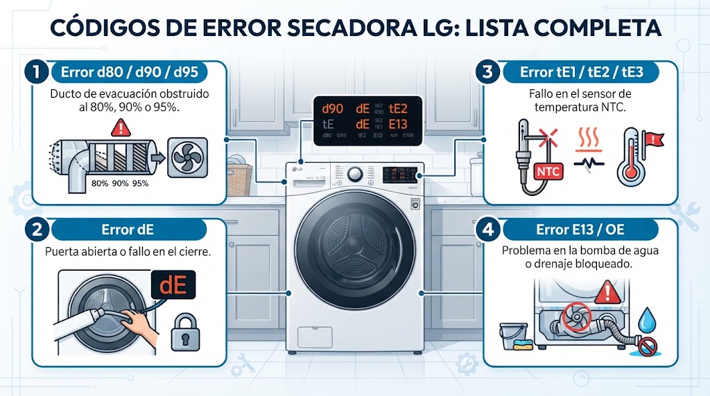 Código de error secadora LG: lista completa 2026