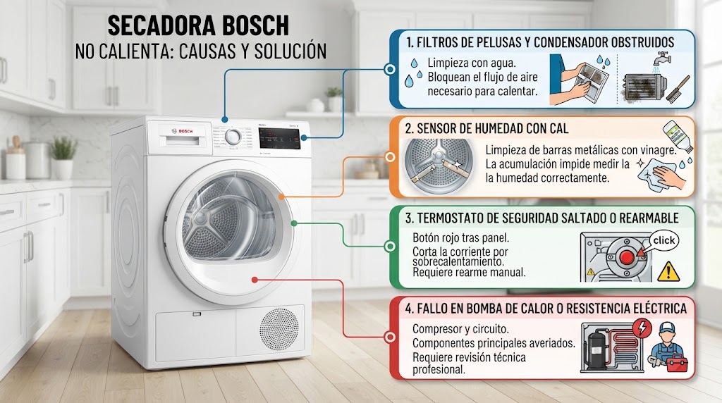 Secadora Bosch no calienta: causas y solución paso a paso